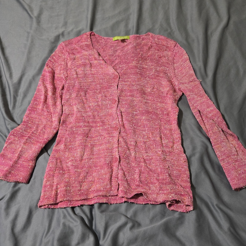 Sigrid Olsen Pink Orange Textured Knit Cardigan Sweater Size Small Lagen Look